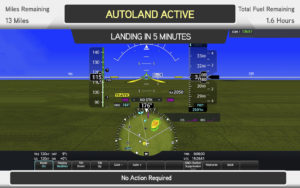 Screen displaying the weather radar and says "Landing in 5 minutes."