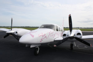 Think Pink decal on a Piper Aircraft for Breast Cancer Awareness