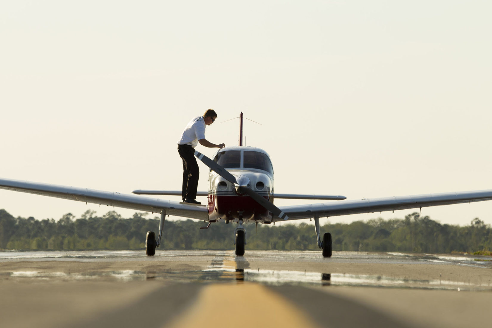 Technician working on a Piper Aircraft