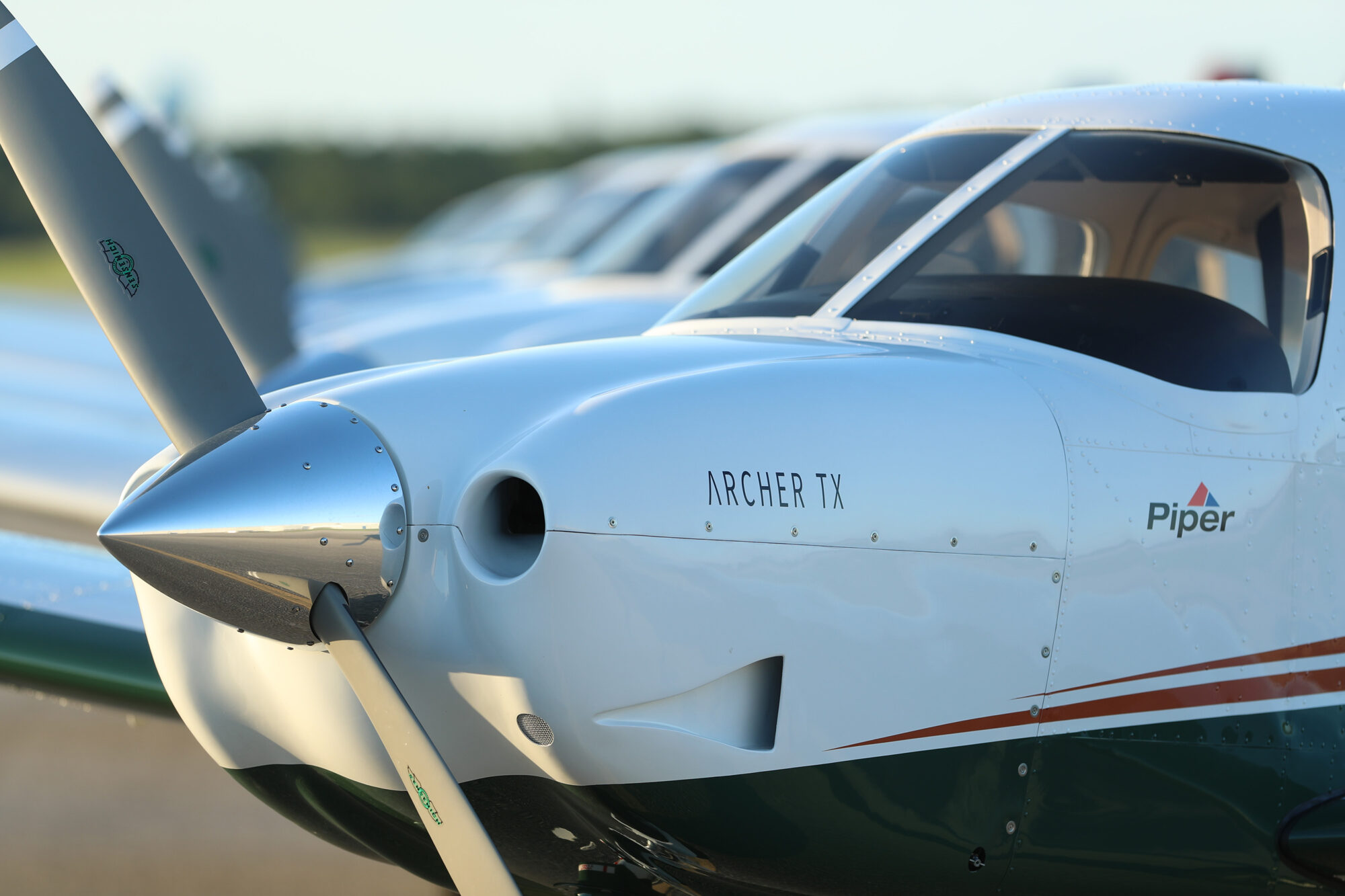 Closeup of a Piper Archer TX Trainer aircraft