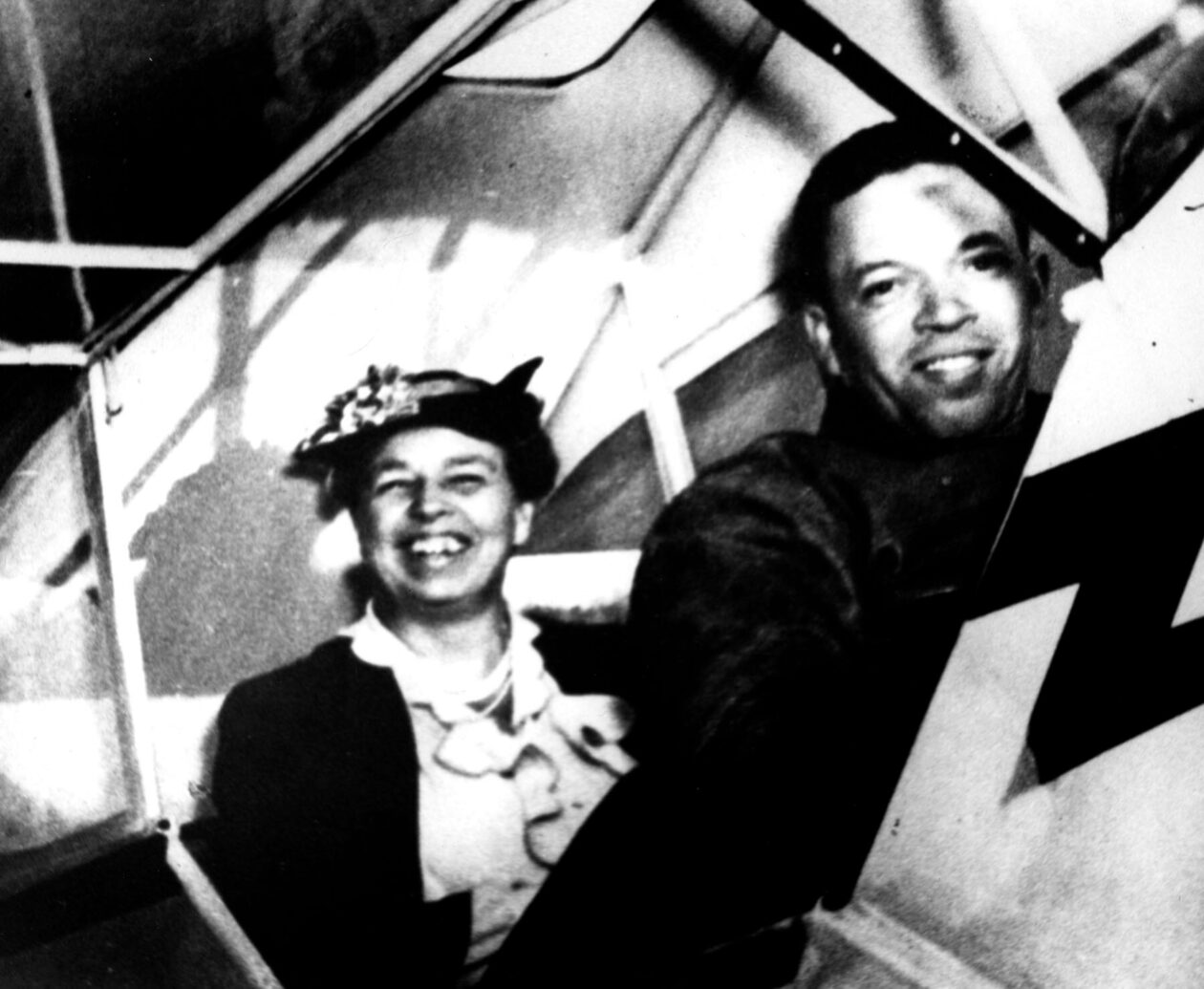 First Lady Eleanor Roosevelt was an enthusiastic supporter of the Civilian Pilot Training Program, pictured here with pioneering Black aviator C. Alfred Anderson in a Piper J-3 Cub trainer.