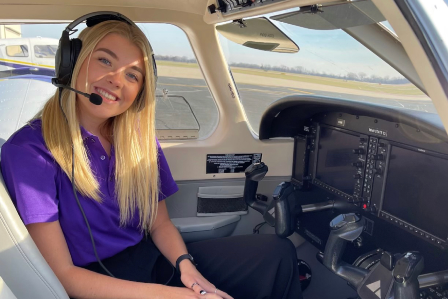 Elle Taylor, a Piper Brand Ambassador and flight student in a Piper trainer