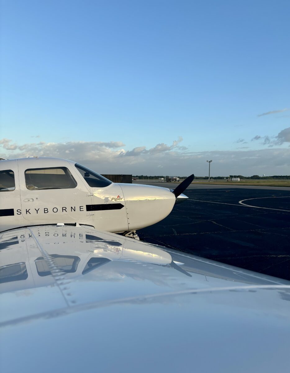 A side view of a front of a plane